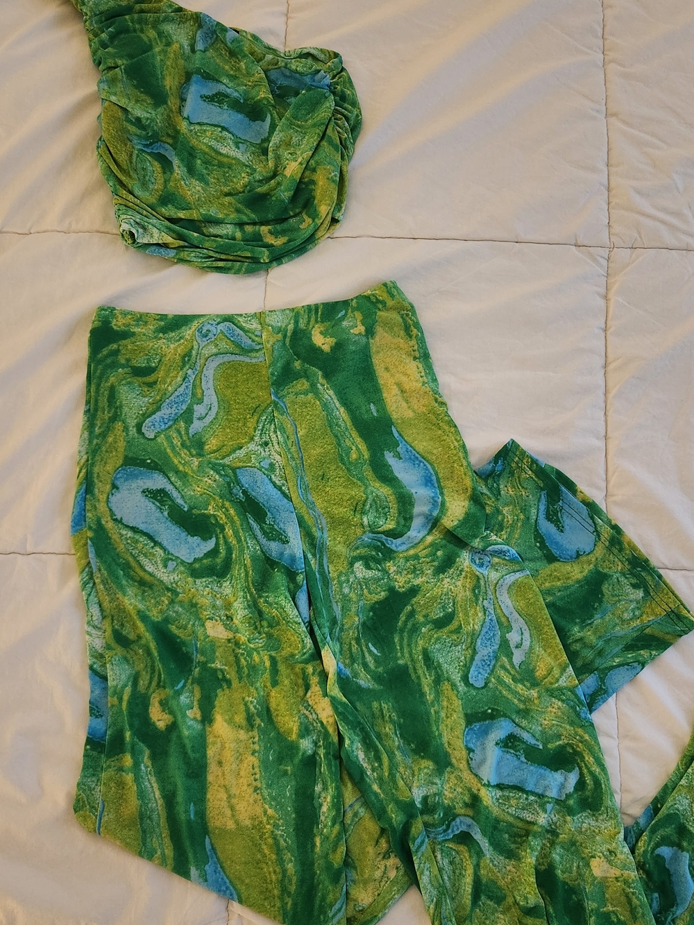 Green Marble Print Two-Piece Set